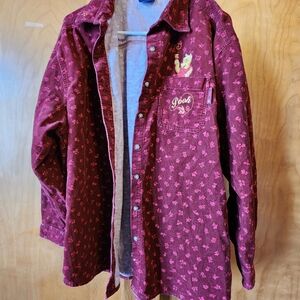 Disney Burgundy Button Down Shirt with Pooh Embroidery